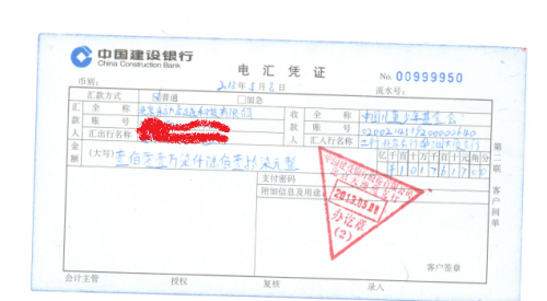中国儿童少年基金会电汇凭证