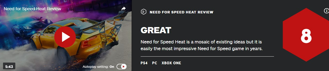 极品飞车热度IGN评分8.0分 评测一览