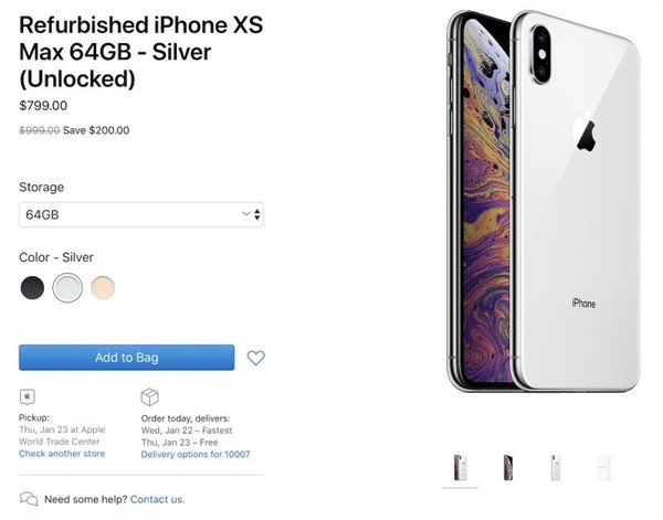 苹果官方发布iPhone XS翻新机 清仓价格感人