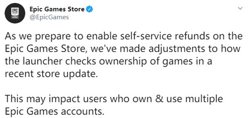 Epic商城正在准备自助退款服务 多账户玩家可能受到影响
