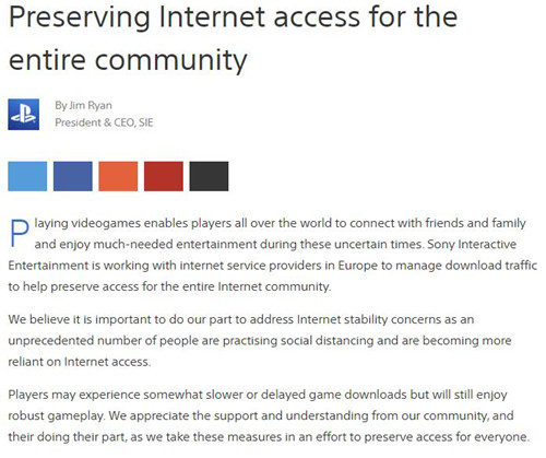 SIE总裁表示或降低下载速度来保证互联网社区稳定