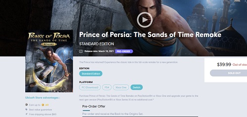 《波斯王子：时之砂》重置版被育碧商城意外泄漏 可能会登录Switc