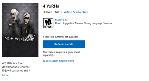 微软商城泄露《尼尔 伪装者》免费DLC“4 YoRHa” 与《机械纪元》