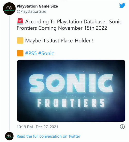 《索尼克：边境》有可能在2022年11月15日发售