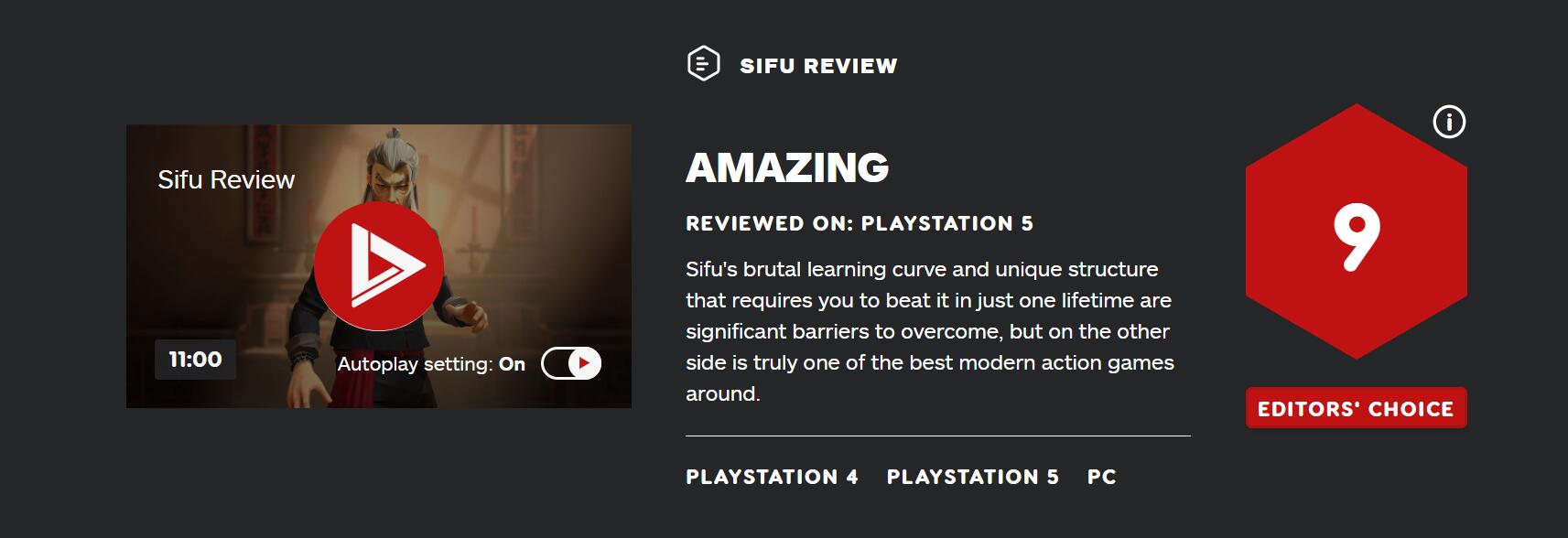 《师父》IGN和GS都给9分好评：动作玩法很棒也很难!
