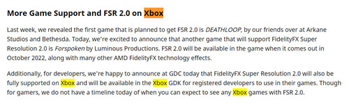 AMD宣布FSR 2.0将登陆Xbox主机