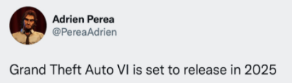 知名爆料者Adrien Perea称《GTA6》将于2025年发售
