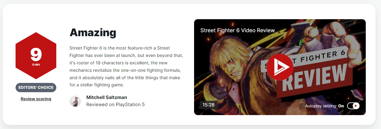 《街头霸王6》媒体评分解禁！M站均分93！IGN & GS打出9分！