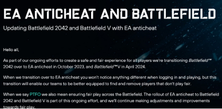 《战地5》将于4月3日实装EA反作弊系统