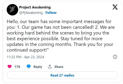 开发者表示《觉醒计划》并未取消 正在努力开发中